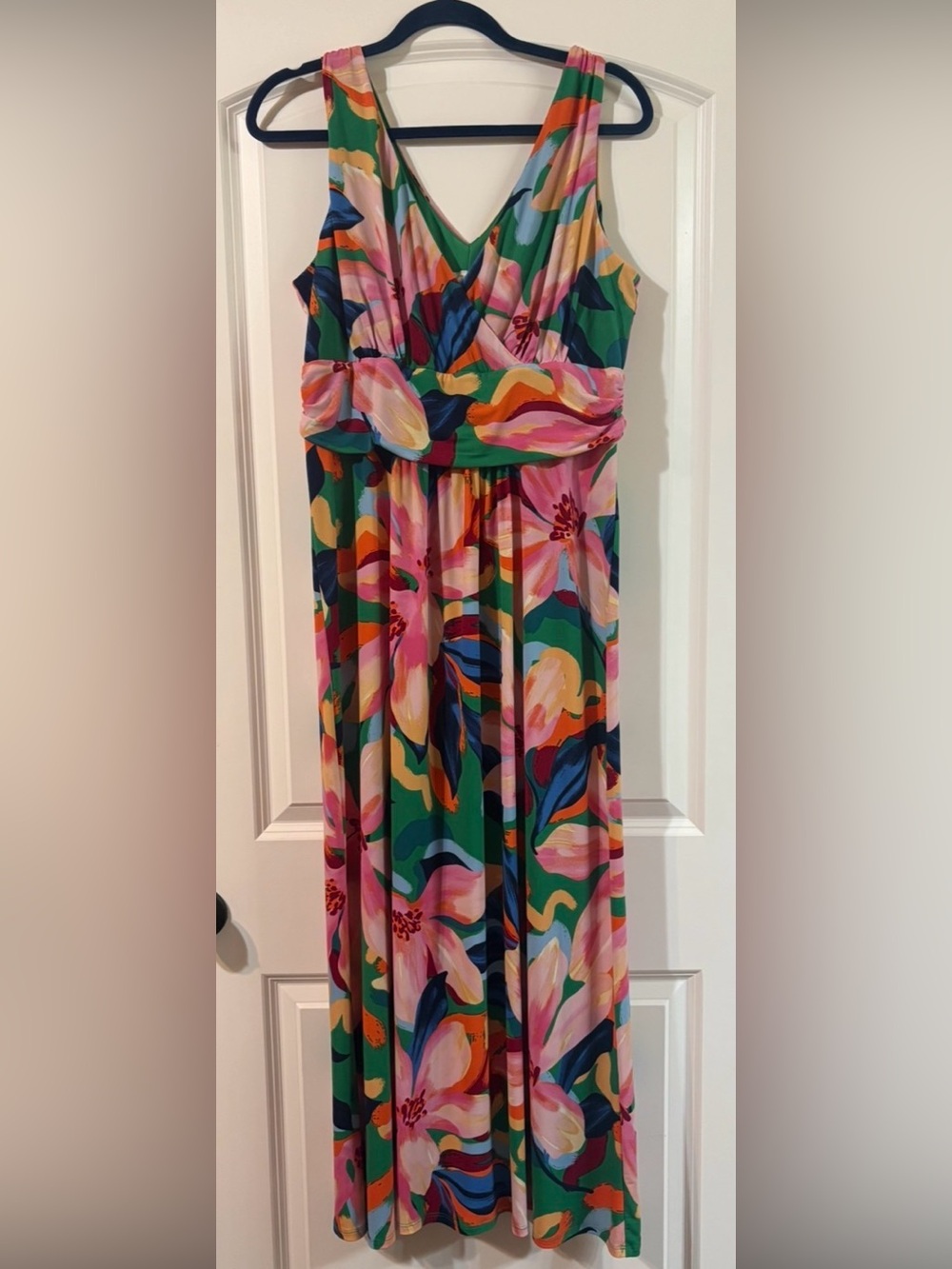 Pappagallo Tropical Floral Maxi Dress Sleeveless V-Neck Resortwear size Large